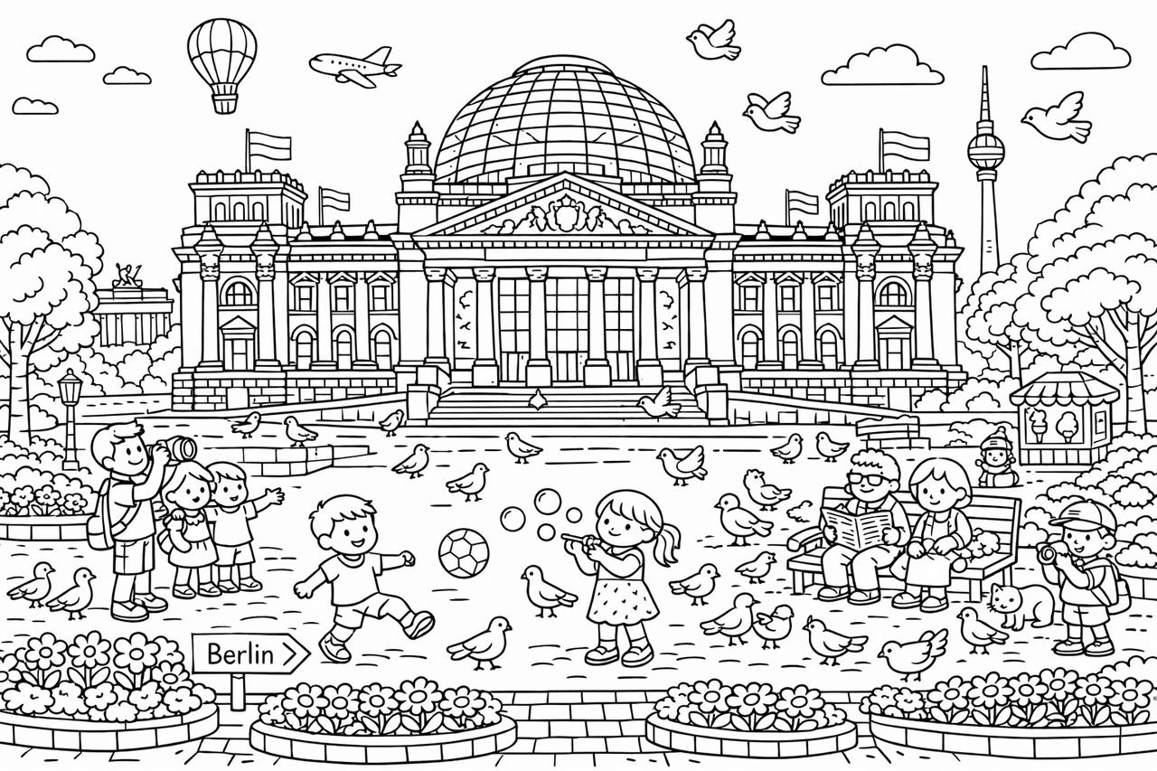 Wimmelbild: Berliner Landmarks - Ausmalbild