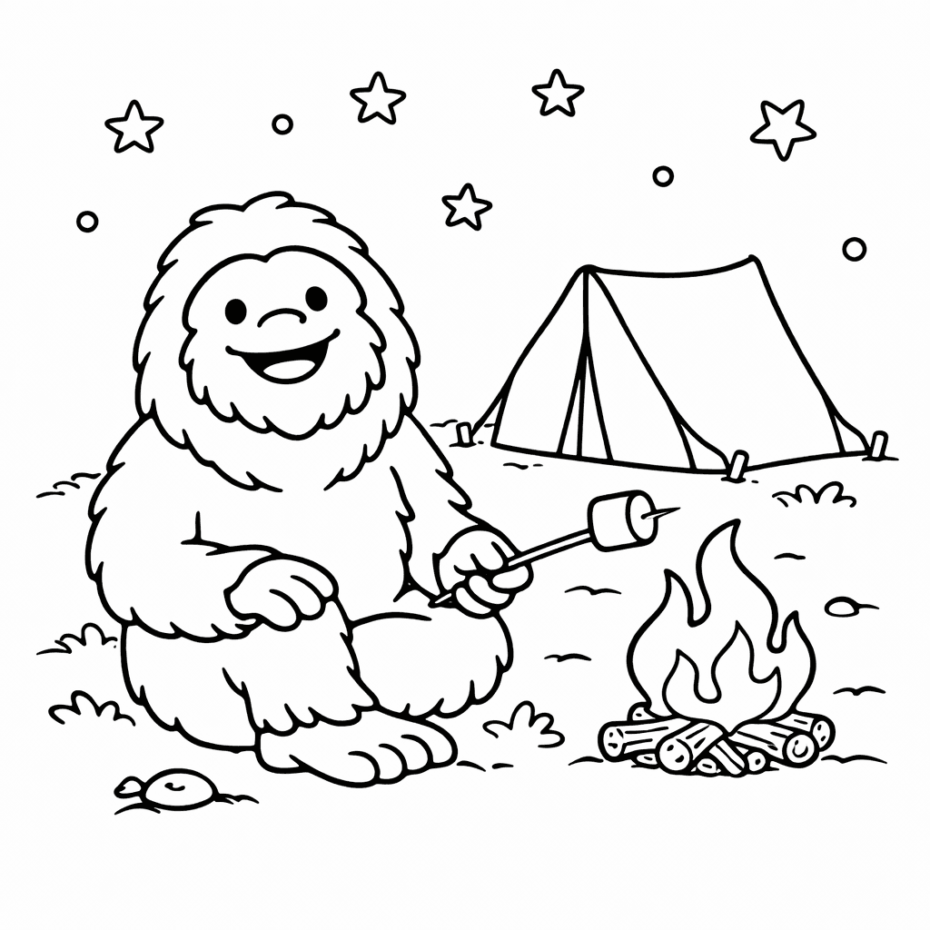 Bigfoot Am Lagerfeuer Mit Marshmallow