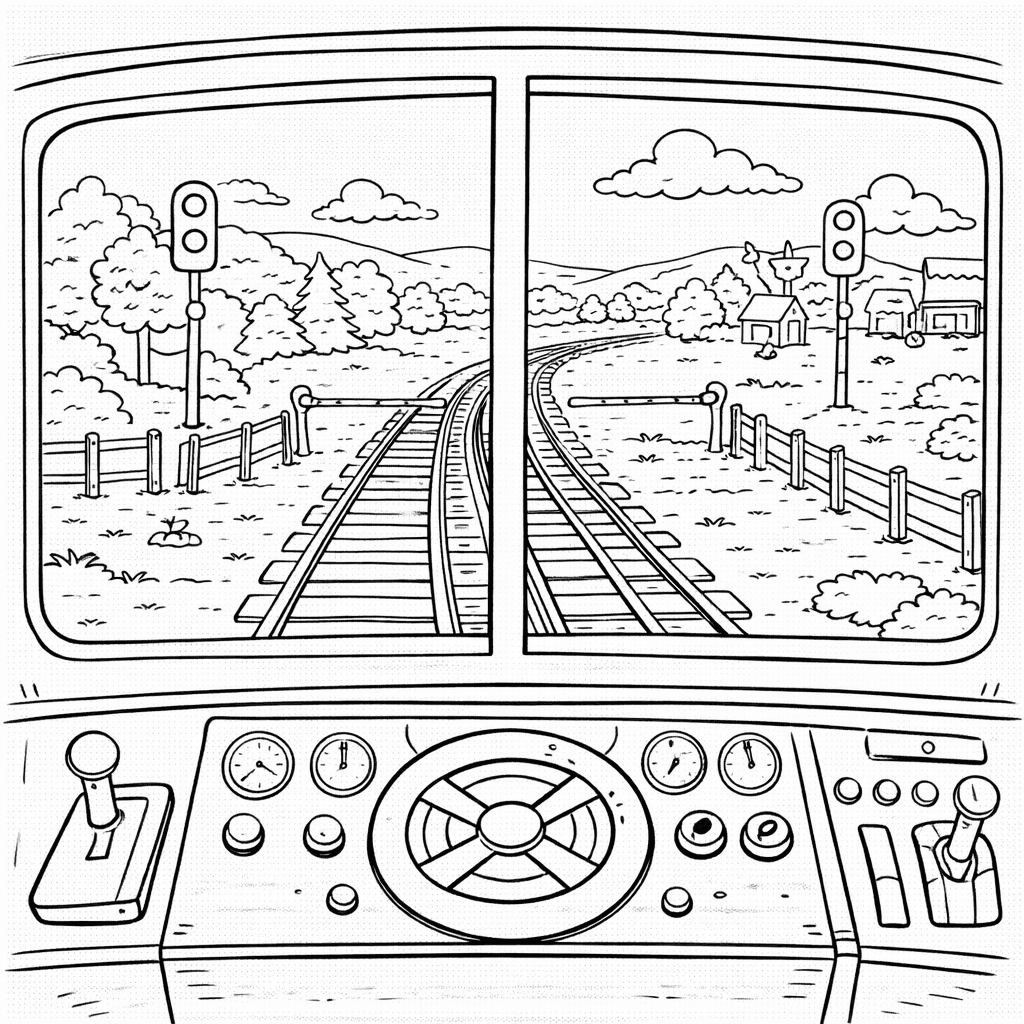 Blick aus dem Lokführerstand - Ausmalbild