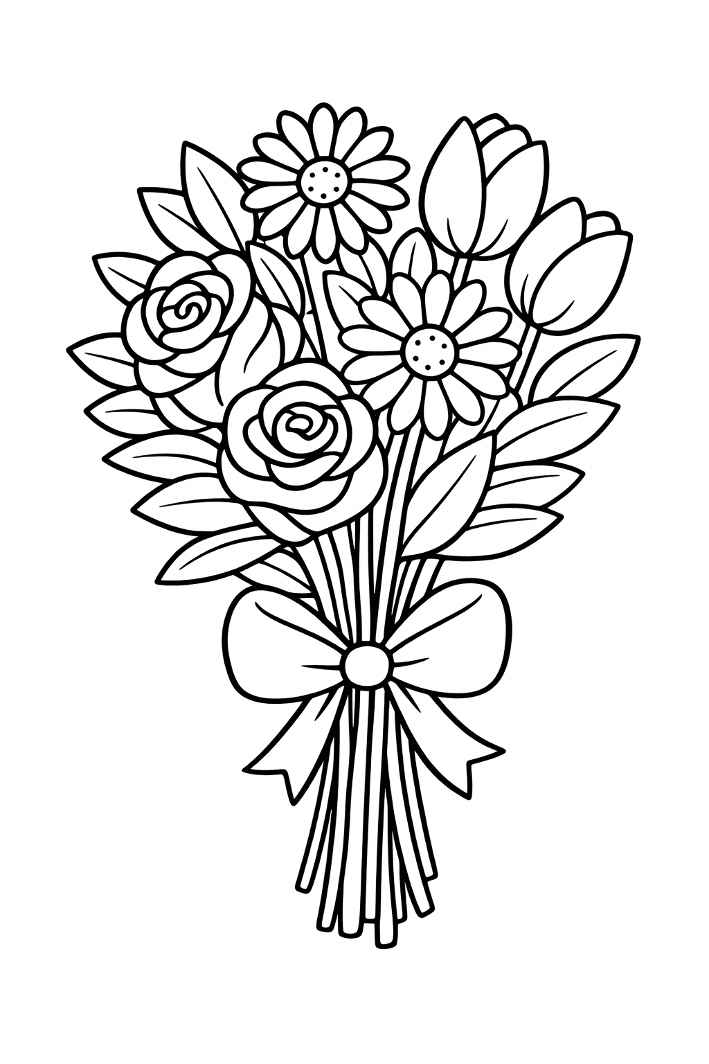 Blumenstrauß mit Schleifenband - Ausmalbild