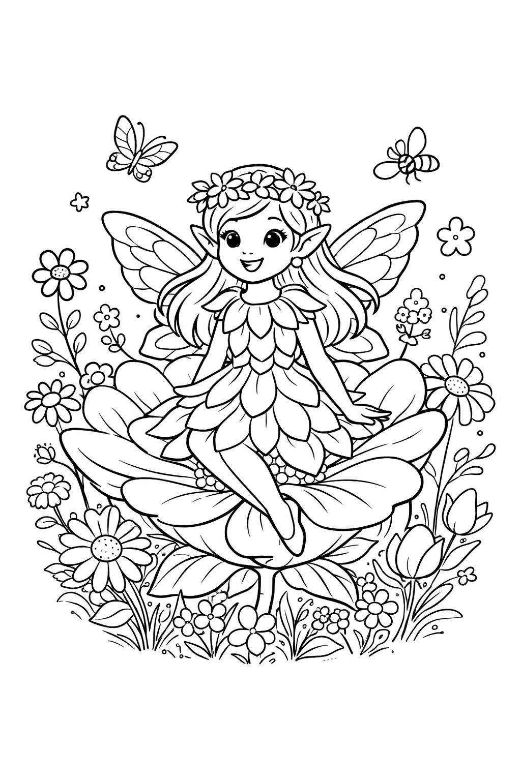 Blumige Fee - Ausmalbild