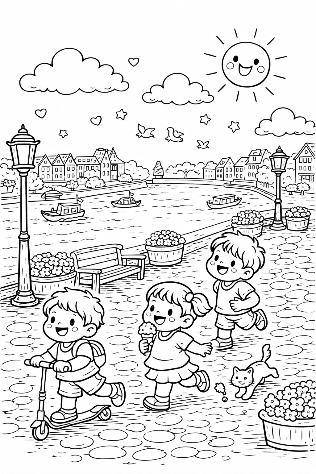 Spaziergang an der Weser in Bremen - Ausmalbild