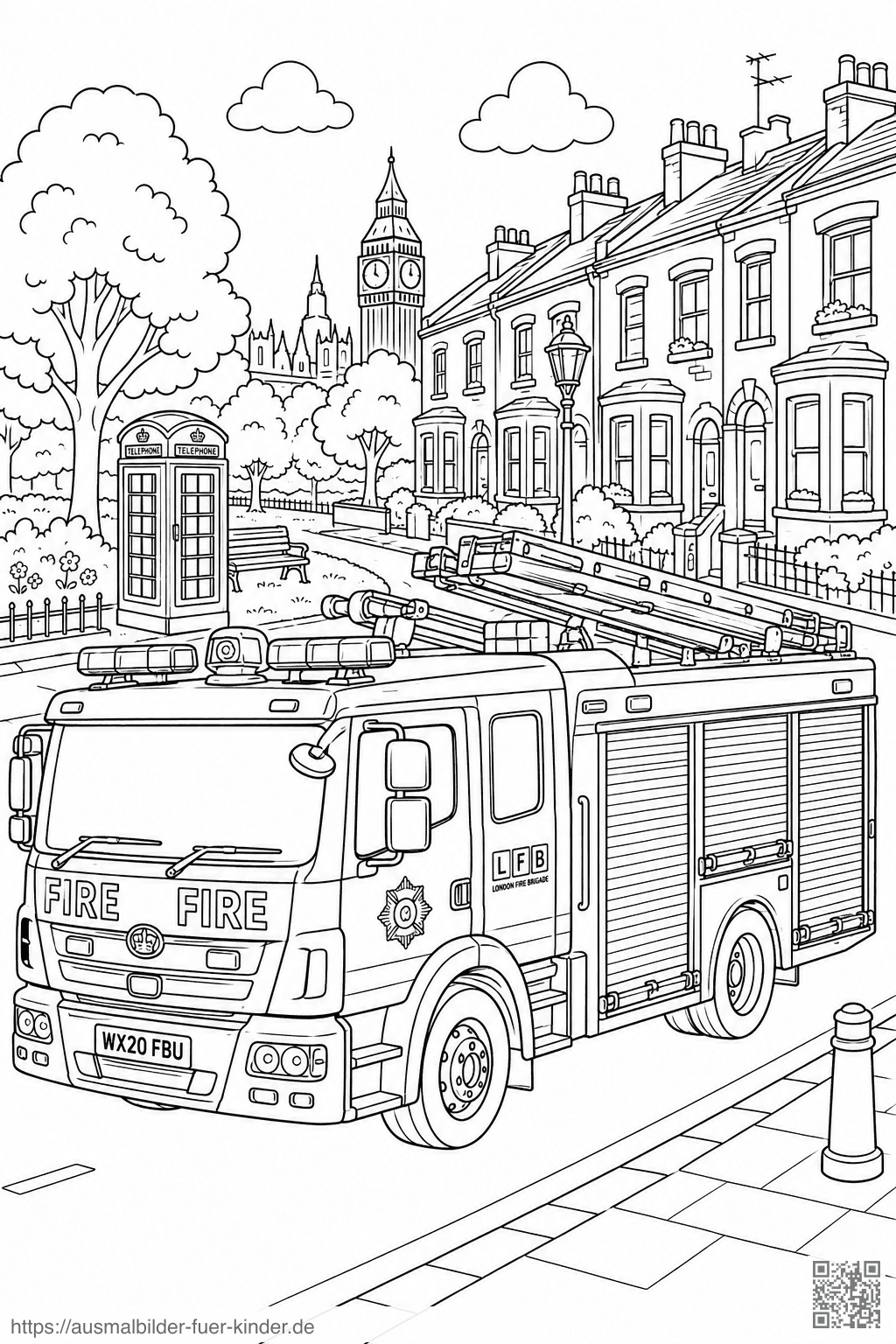 Britischer Fire Engine mit seitlichen Rolltüren Ausmalbild - Ausmalbild