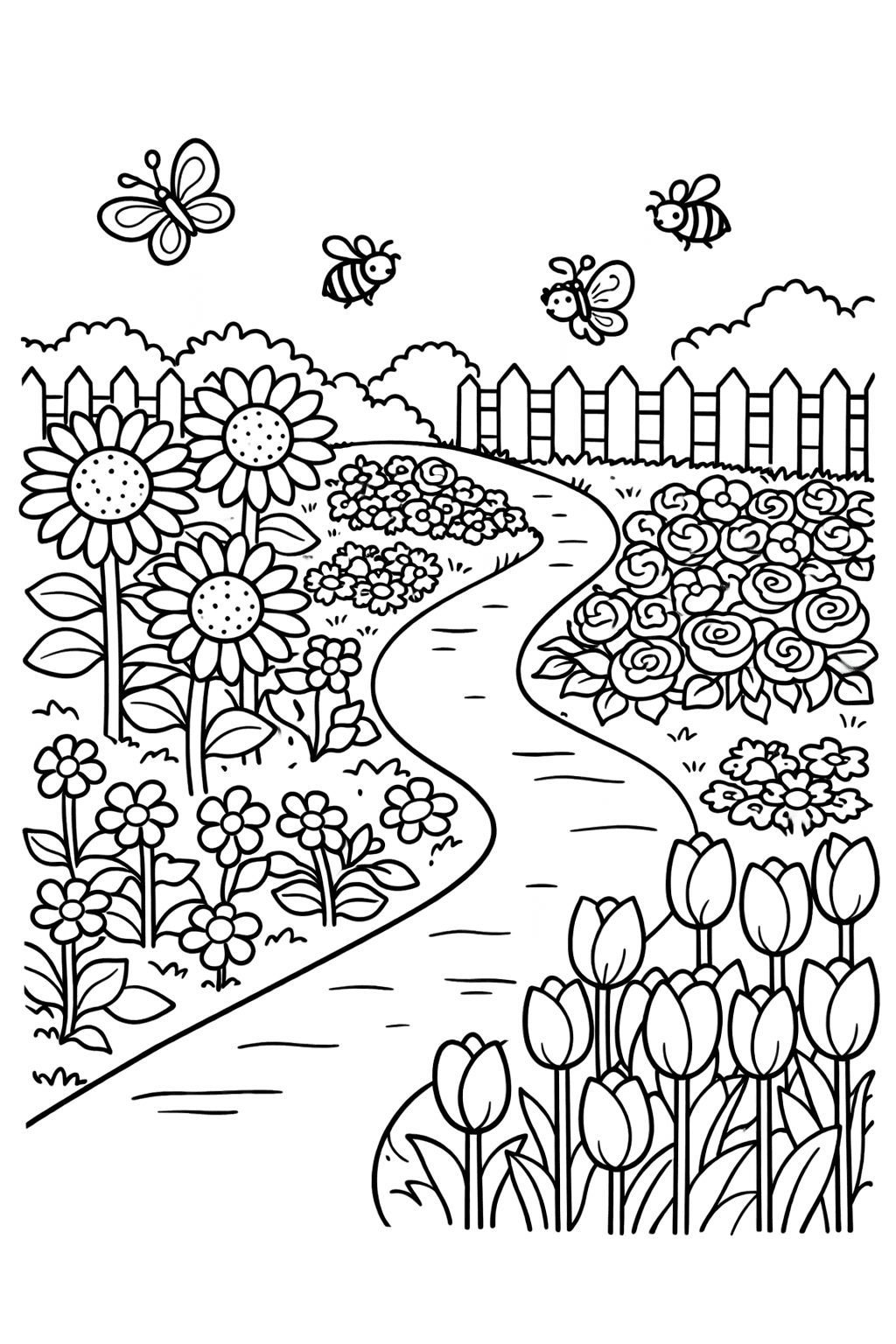 Bunte Gartenwelt - Ausmalbild