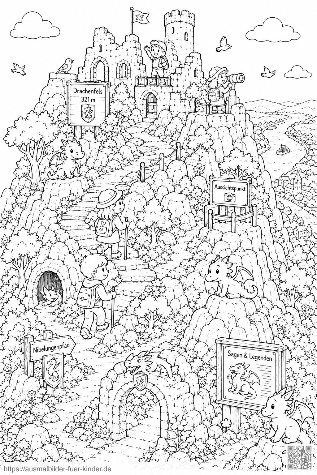 Burg Drachenfels Gipfelabenteuer - Ausmalbild