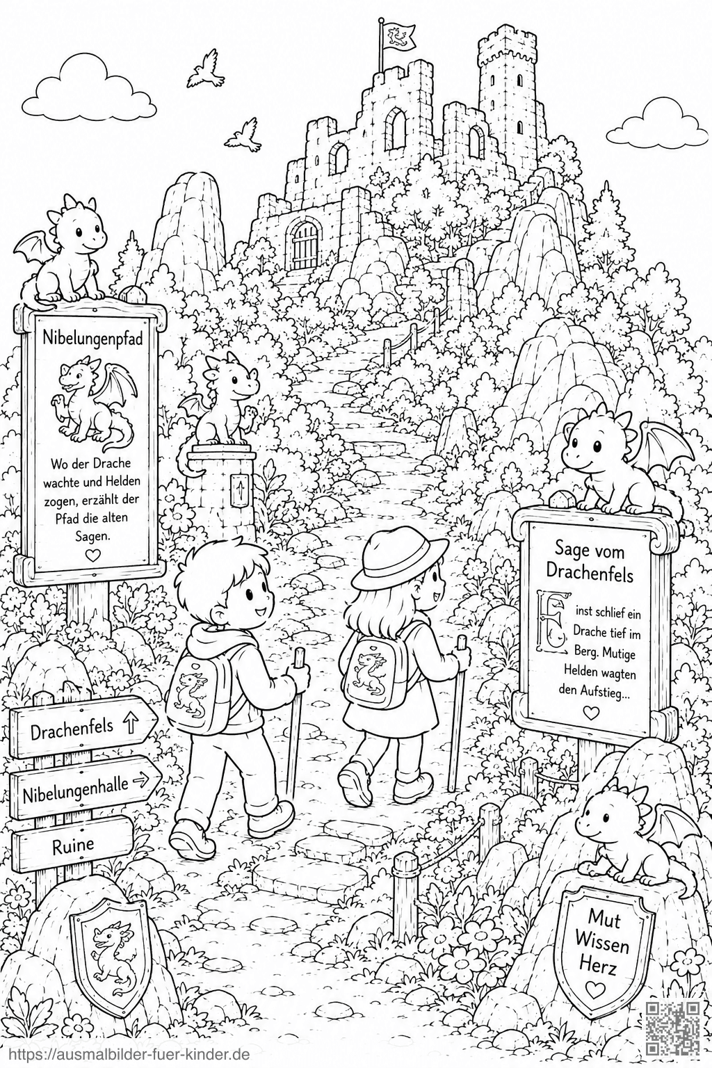 Burg Drachenfels Nibelungenpfad - Ausmalbild