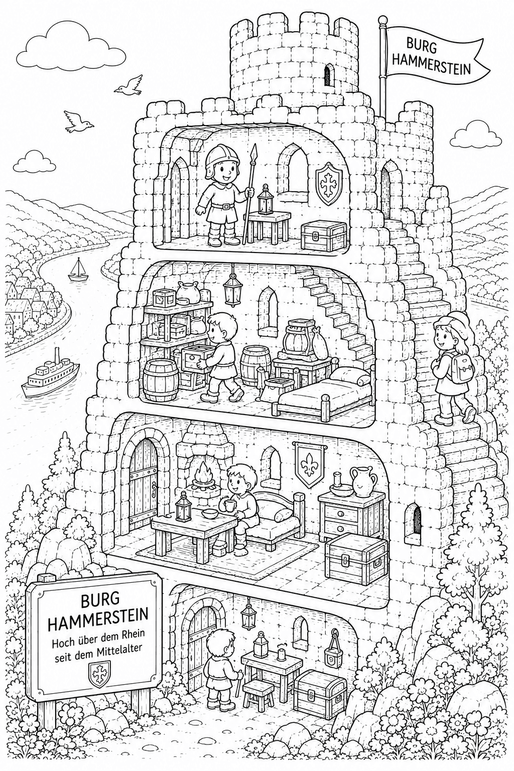 Burg Hammerstein Historische Räume - Ausmalbild