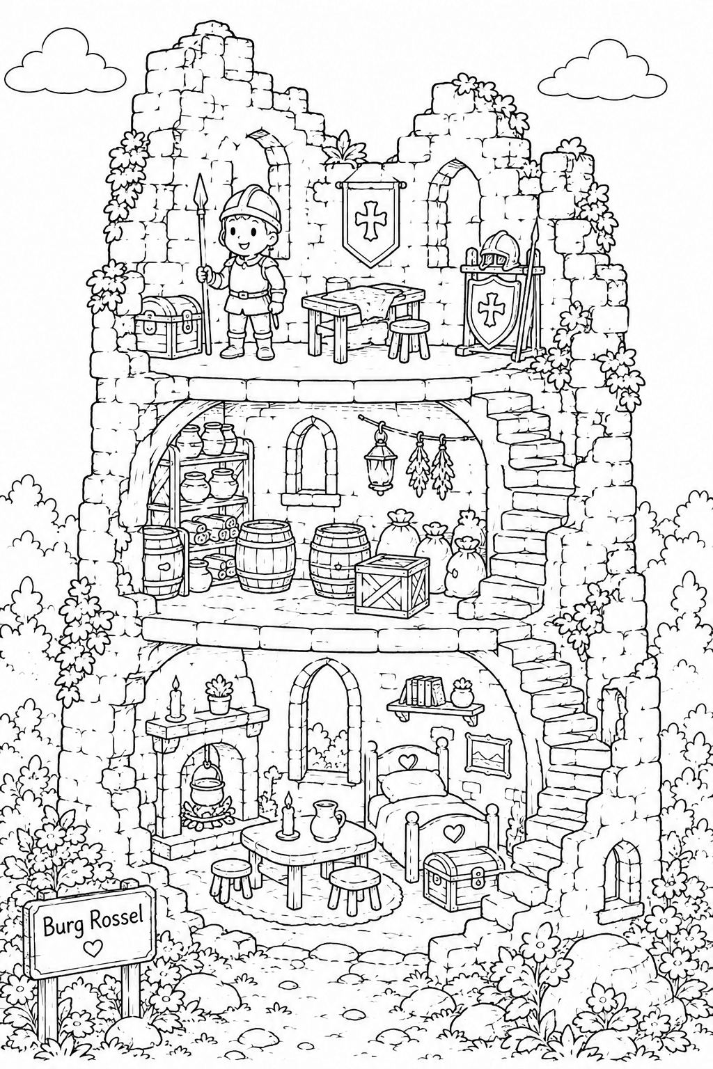 Burg Rossel Historische Ruinenräume - Ausmalbild