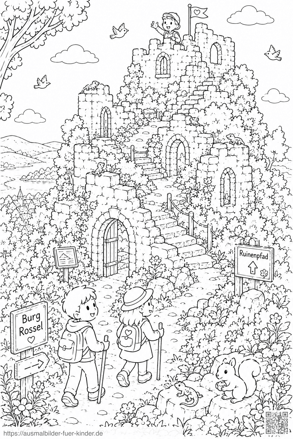 Burg Rossel Ruinenpfad - Ausmalbild