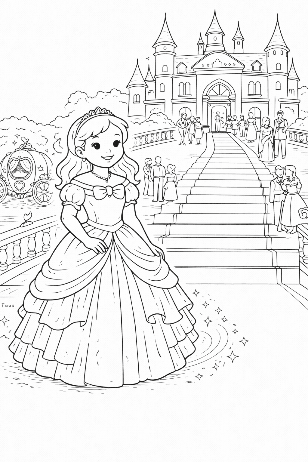 Cinderella Ankunft beim königlichen Ball - Ausmalbild
