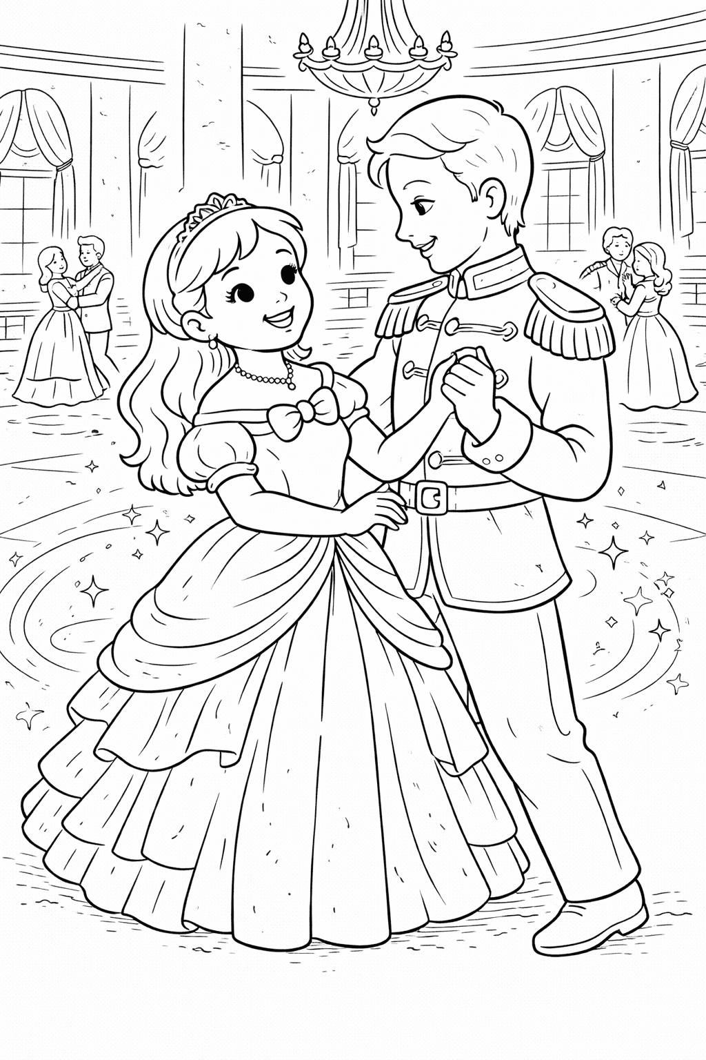 Cinderella und der Prinz im Tanz - Ausmalbild