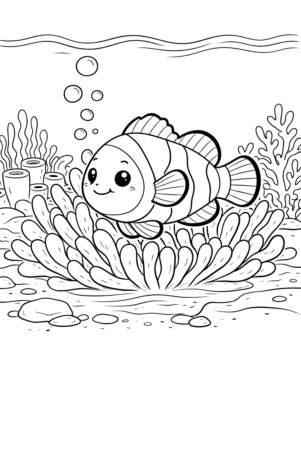 Clownfisch bei Seeanemone - Ausmalbild