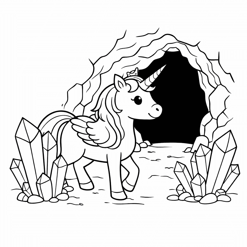 Das Einhorn Vor Der KristallhöHle - Ausmalbild