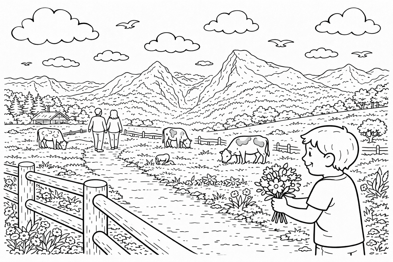 Deutschland: Alpiner Spaziergang in Berchtesgaden - Ausmalbild