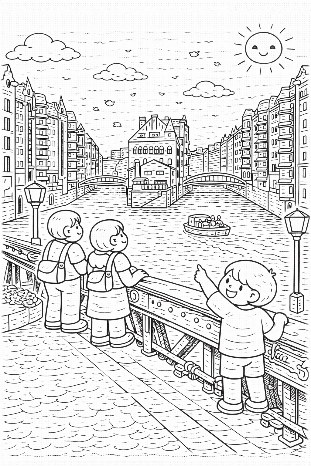 Deutschland: Brücke über den Kanal in Hamburg - Ausmalbild