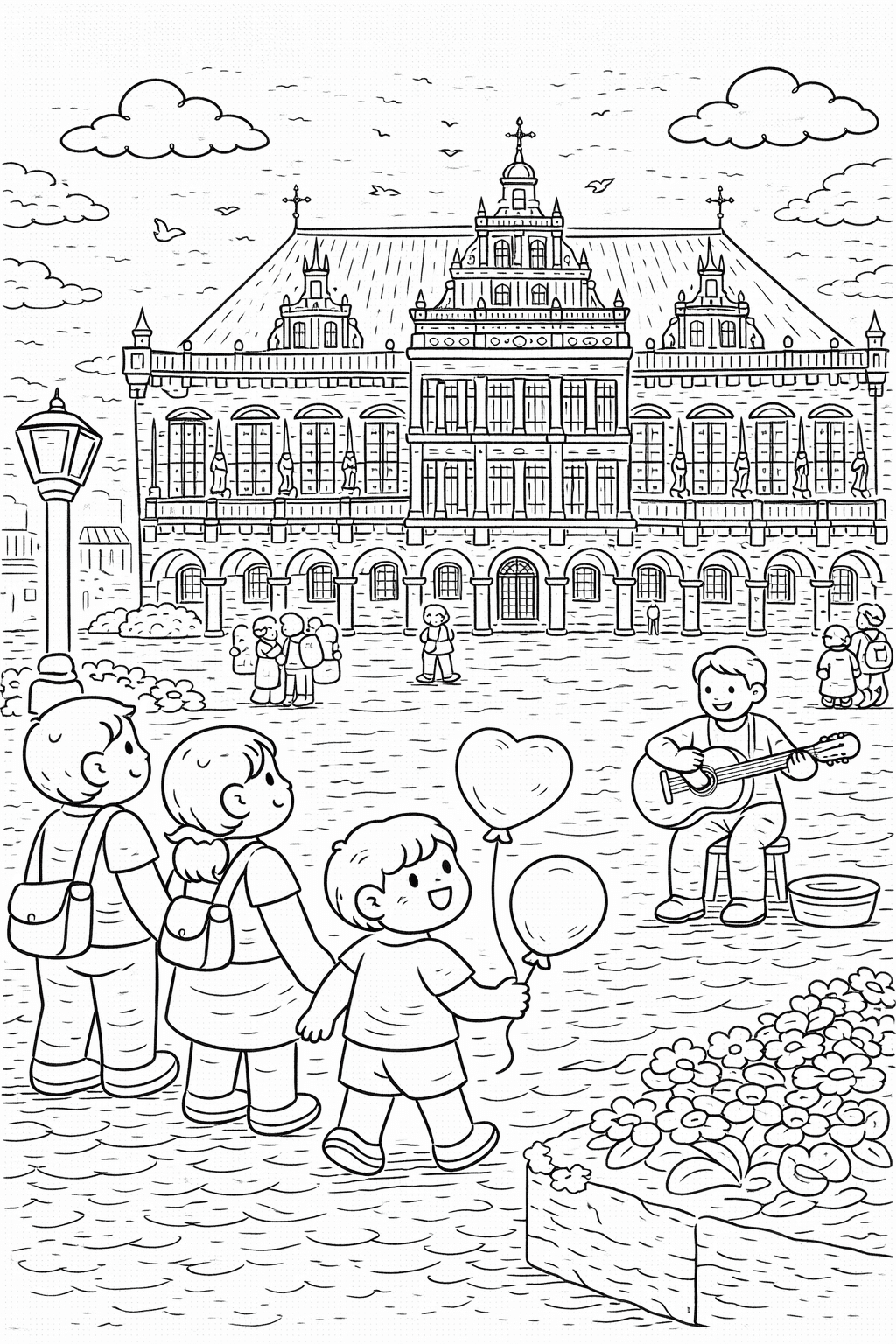 Deutschland: Bremen Town Hall und belebter Marktplatz - Ausmalbild