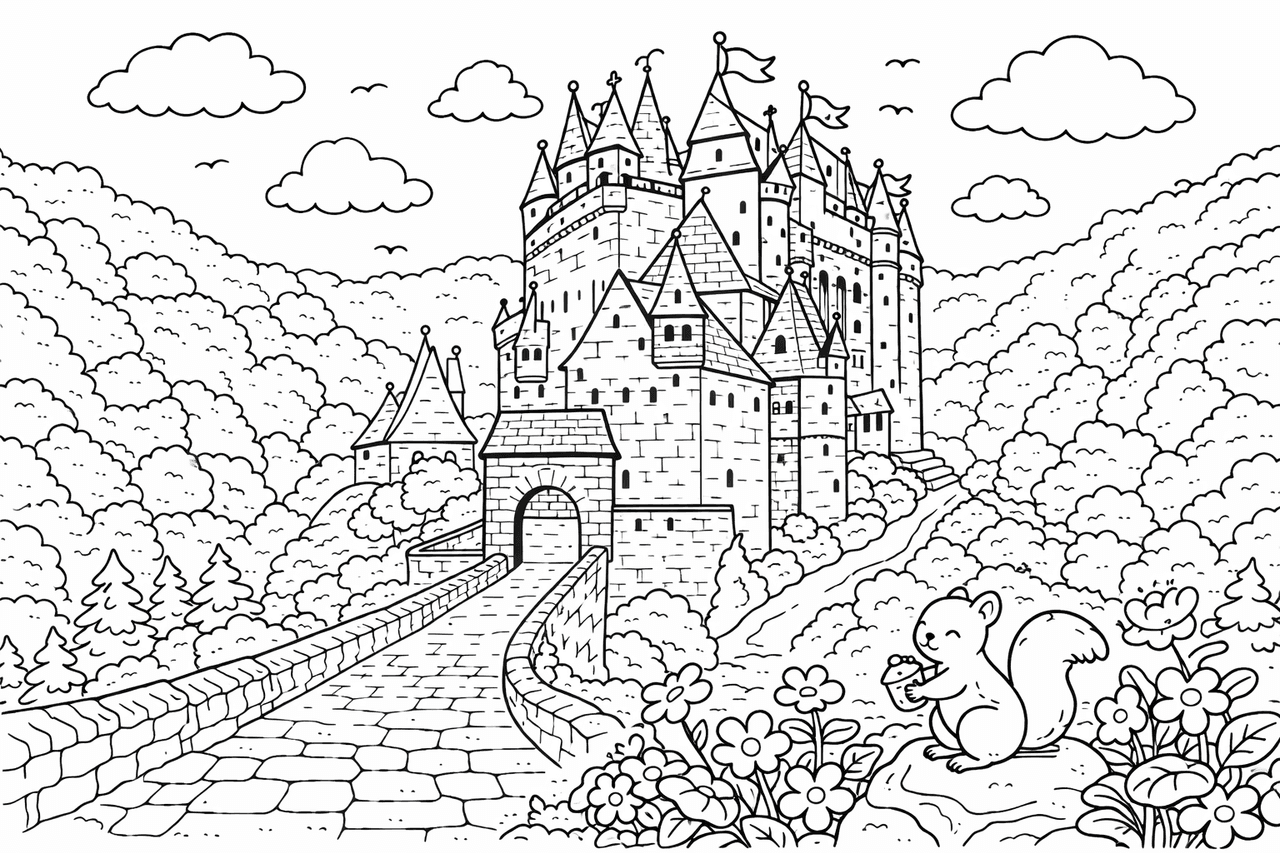 Deutschland: Burg Eltz im Waldrand - Ausmalbild