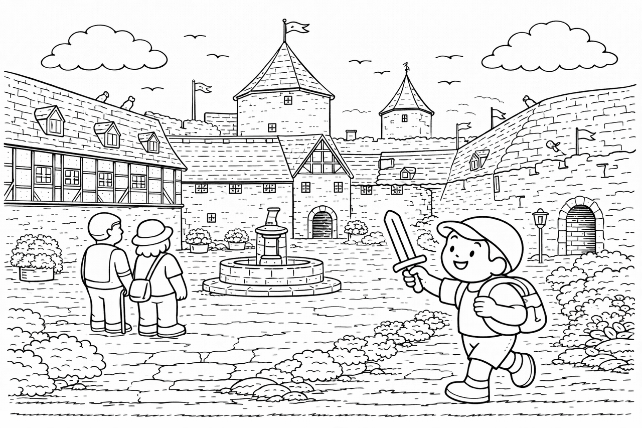 Deutschland: Burg Falkenstein im Harz bei Kindern - Ausmalbild