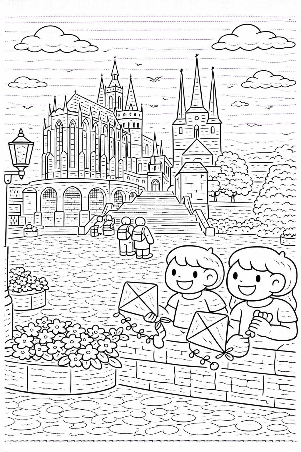 Deutschland: Domplatz in Erfurt zum Ausmalen - Ausmalbild