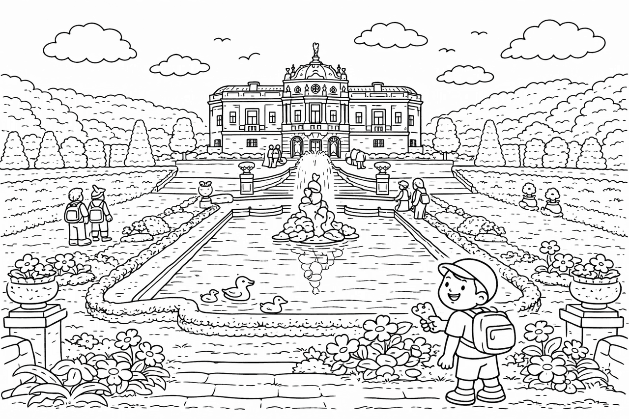 Deutschland: Ein Tag im Schlossgarten - Ausmalbild