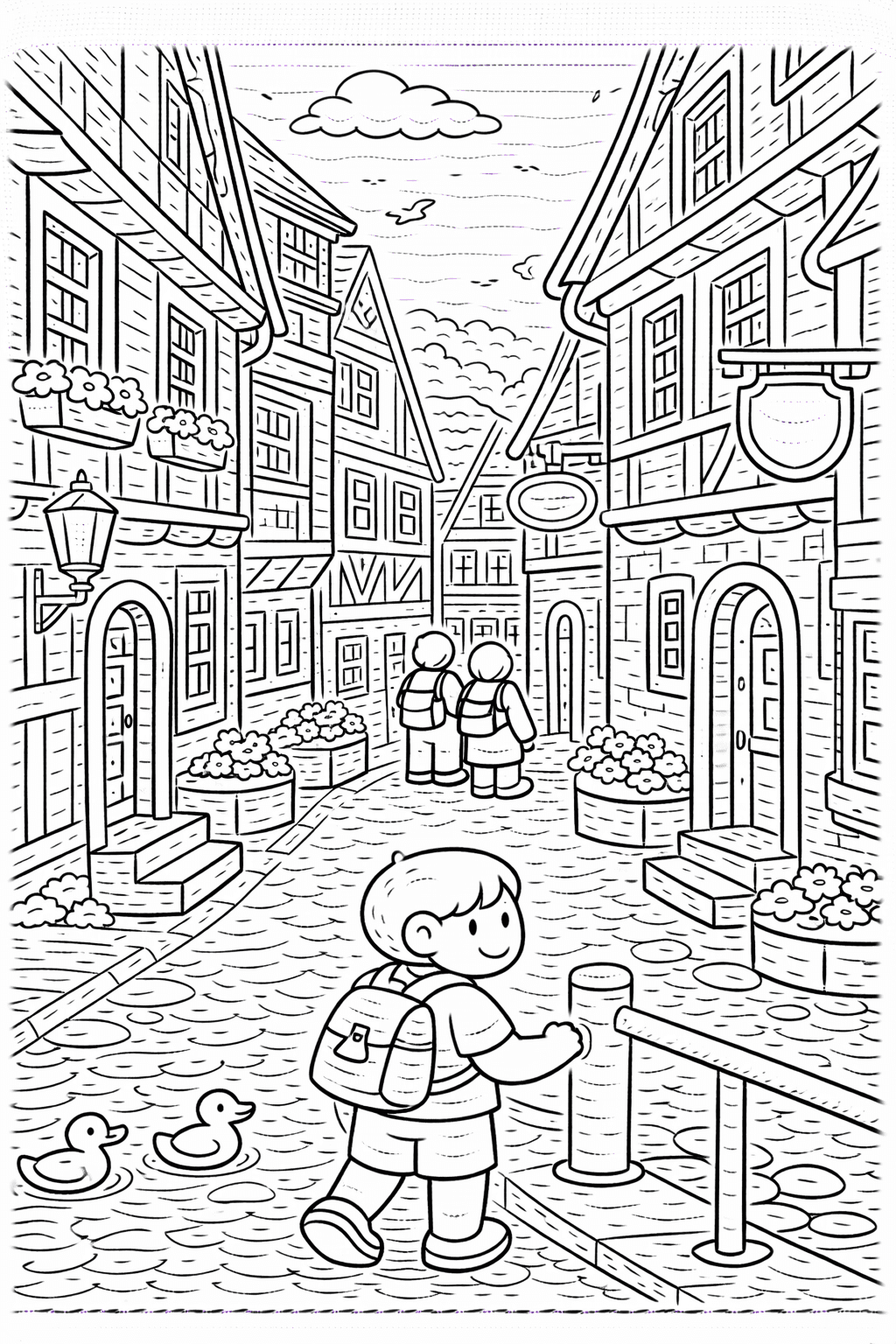 Deutschland: Gasse im Monschauer Altstadtviertel - Ausmalbild