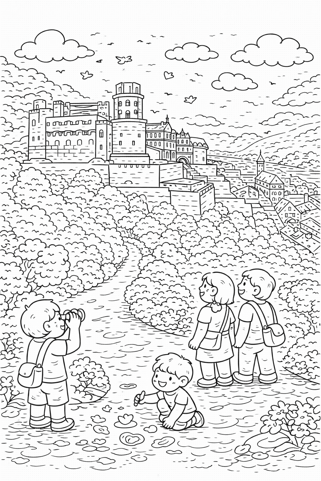 Deutschland: Heidelberg Castle and family stroll - Ausmalbild