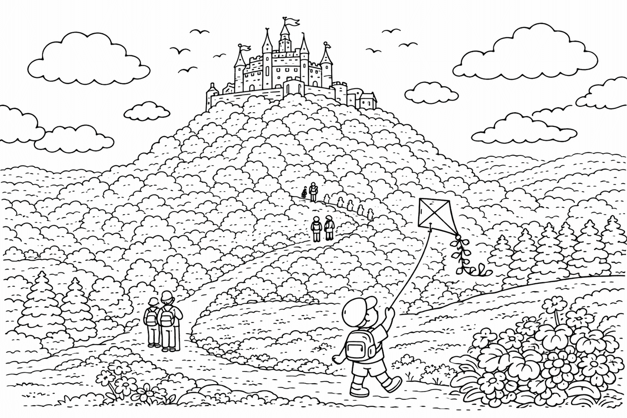 Deutschland: Hohenzollern Castle und der Drachenflug - Ausmalbild