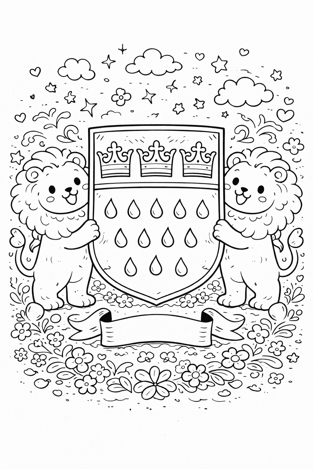 Deutschland: Kölner Wappen im Kawaii-Stil - Ausmalbild