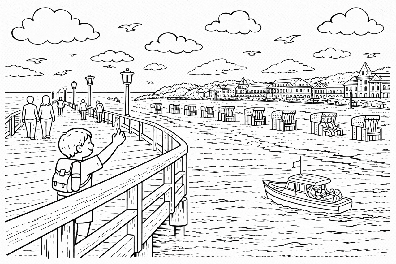 Deutschland: Kühlungsborn am Meer bei Tag - Ausmalbild