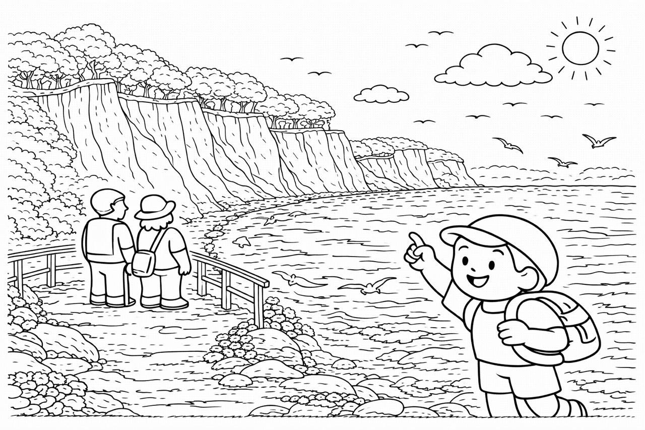 Deutschland: Küste von Rügen mit Familie - Ausmalbild