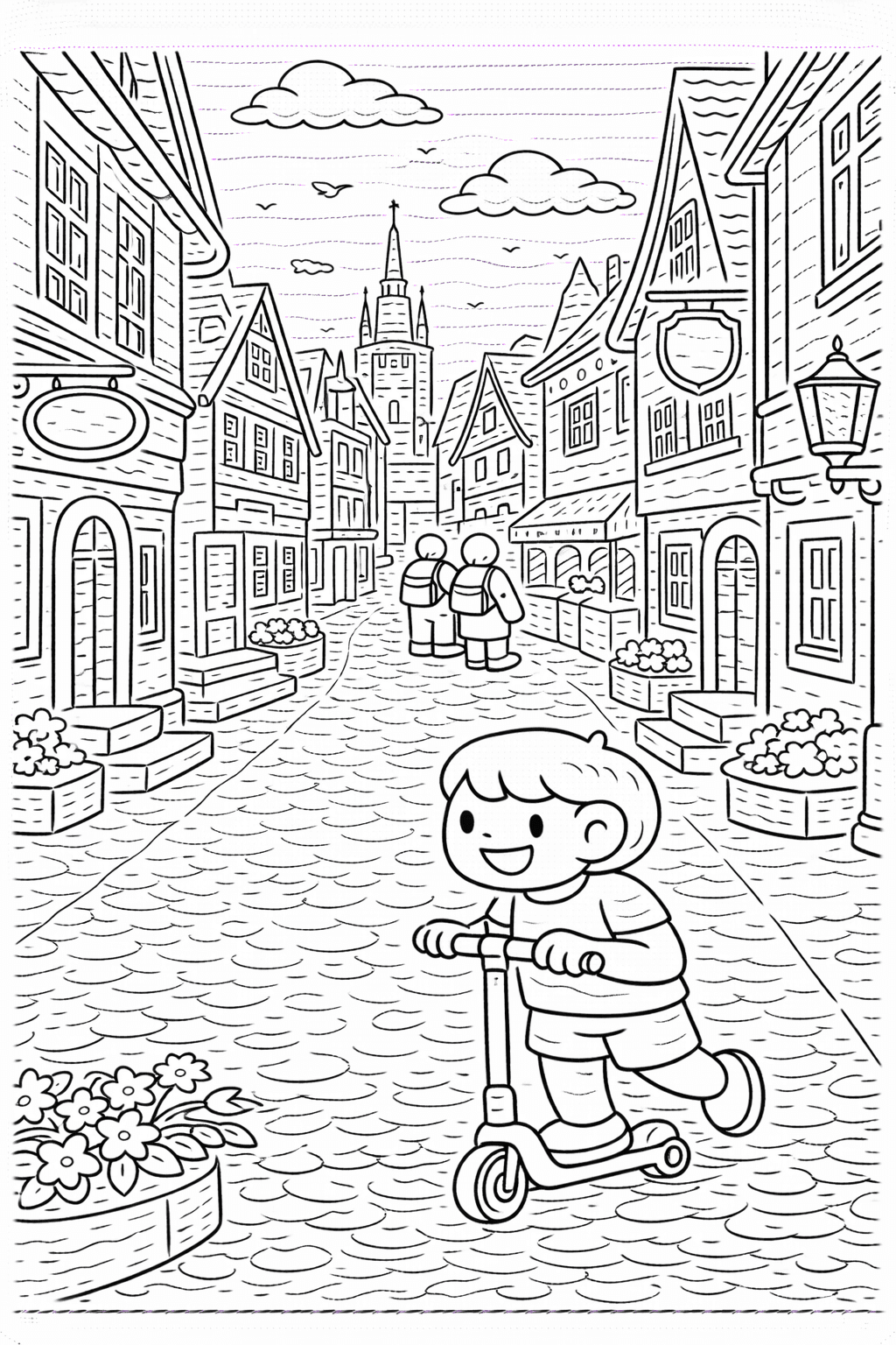 Deutschland: Kinder auf dem Roller in Erfurt - Ausmalbild