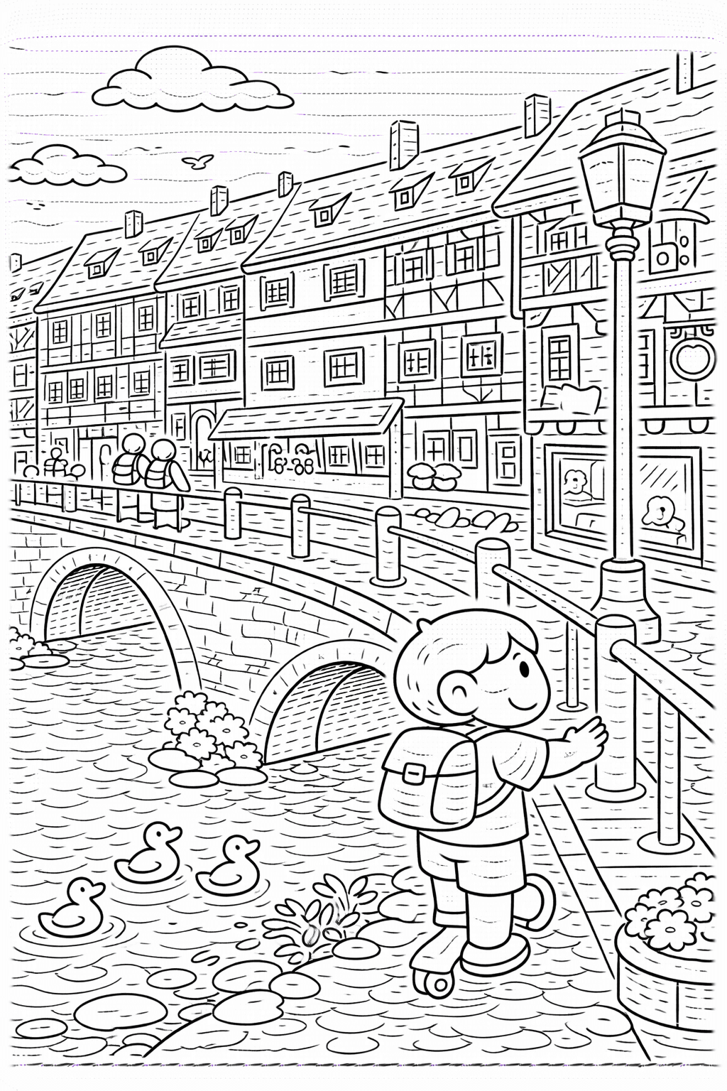 Deutschland: Krämerbrücke in Erfurt bei Tag - Ausmalbild