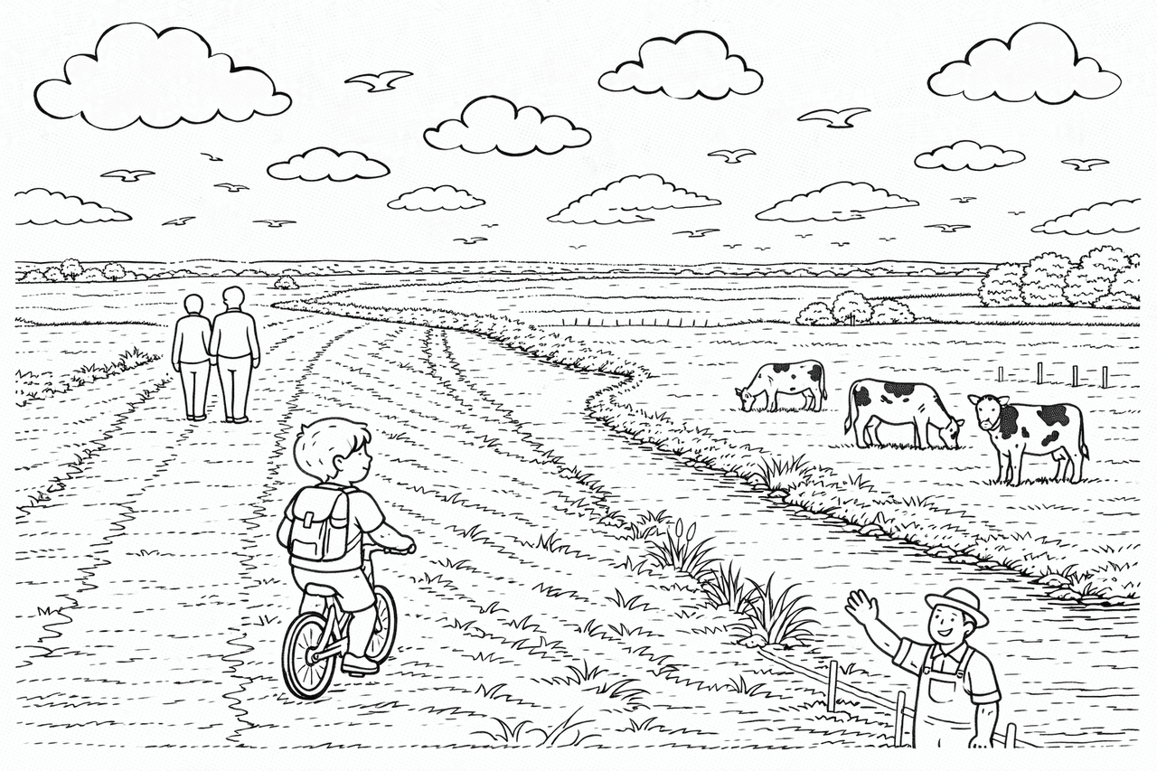 Deutschland: Ländliche Idylle im Oderbruch - Ausmalbild