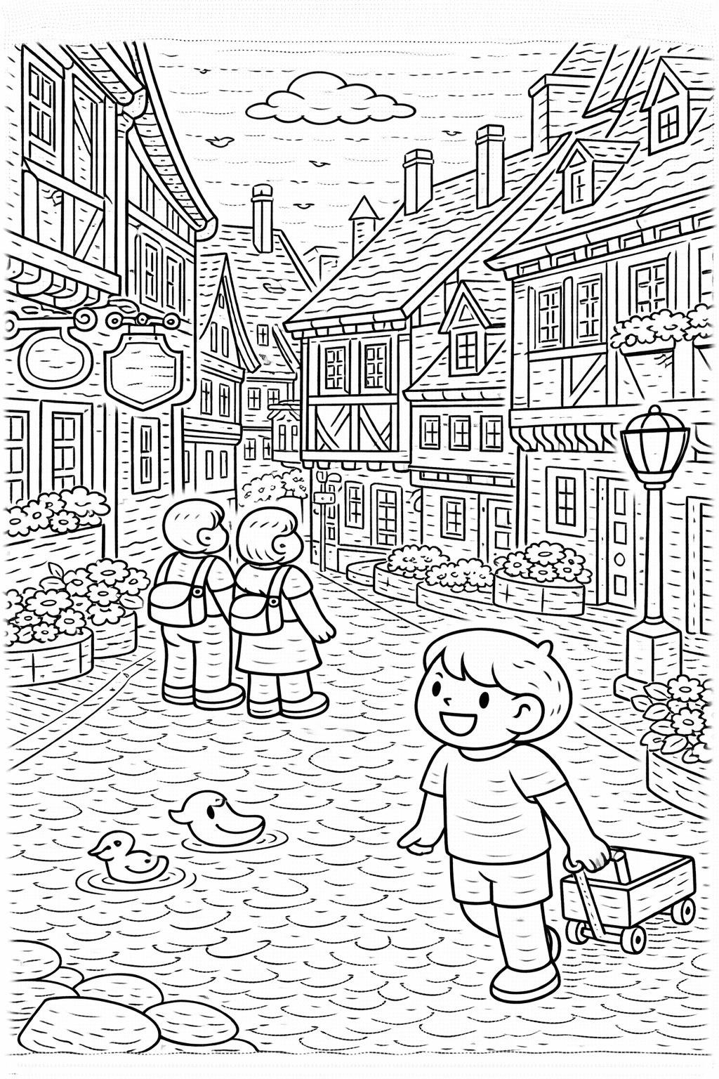 Deutschland: Mittelalterliche Gasse in Meißen - Ausmalbild