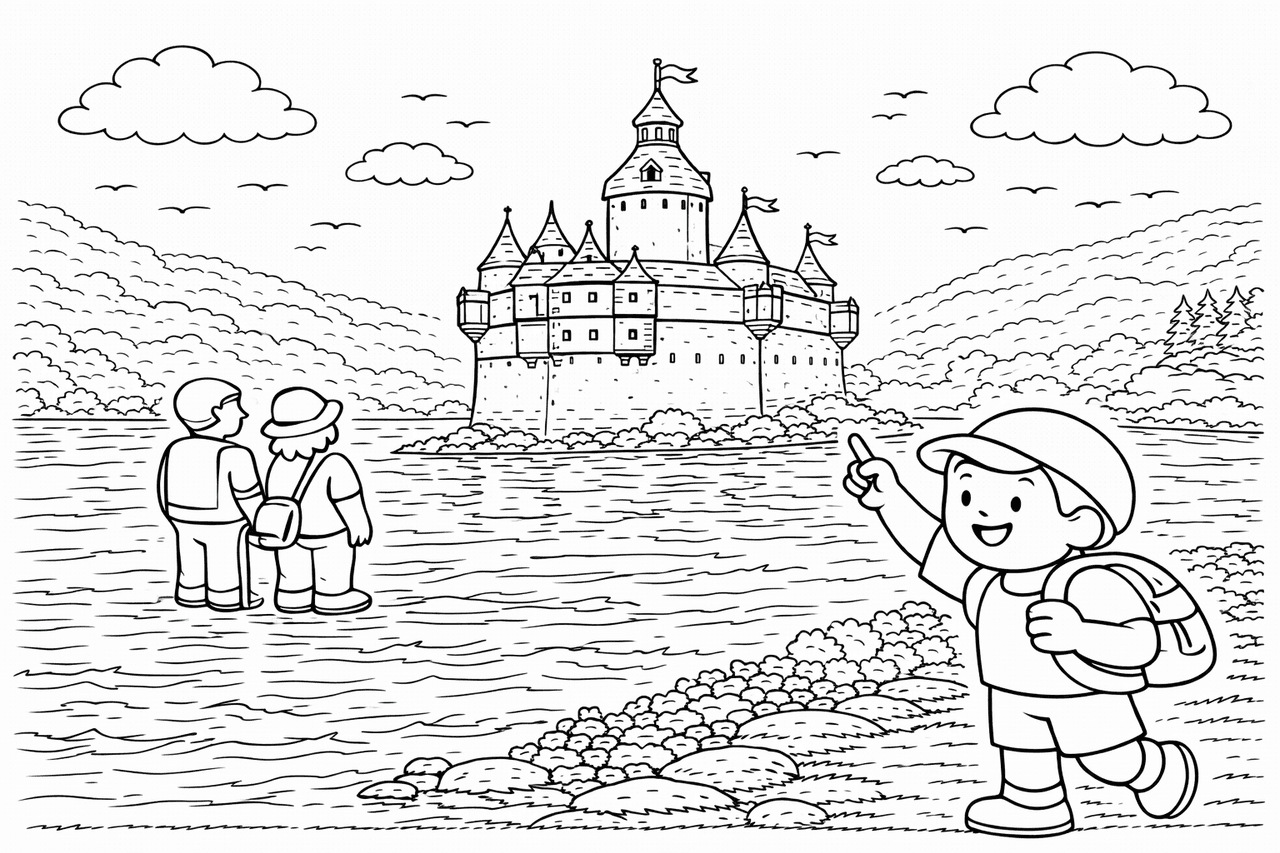 Deutschland: Pfalzgrafenstein Castle am Rhein - Ausmalbild