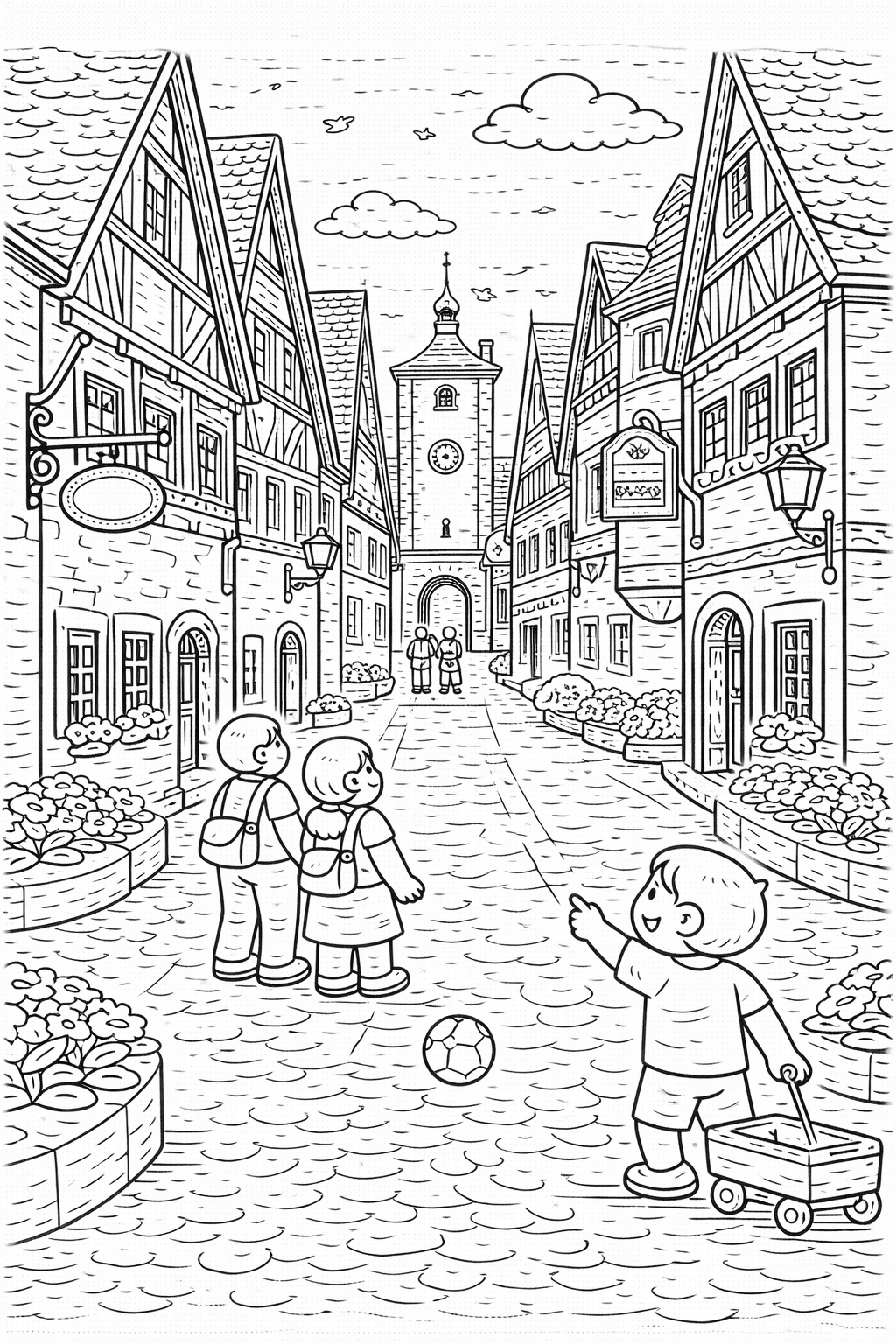 Deutschland: Rothenburg ob der Tauber Gasse - Ausmalbild