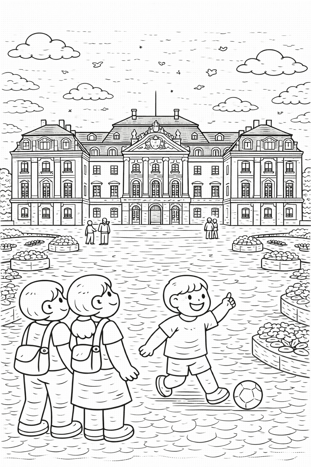 Deutschland: Schloss Augustusburg bei Tageslicht - Ausmalbild