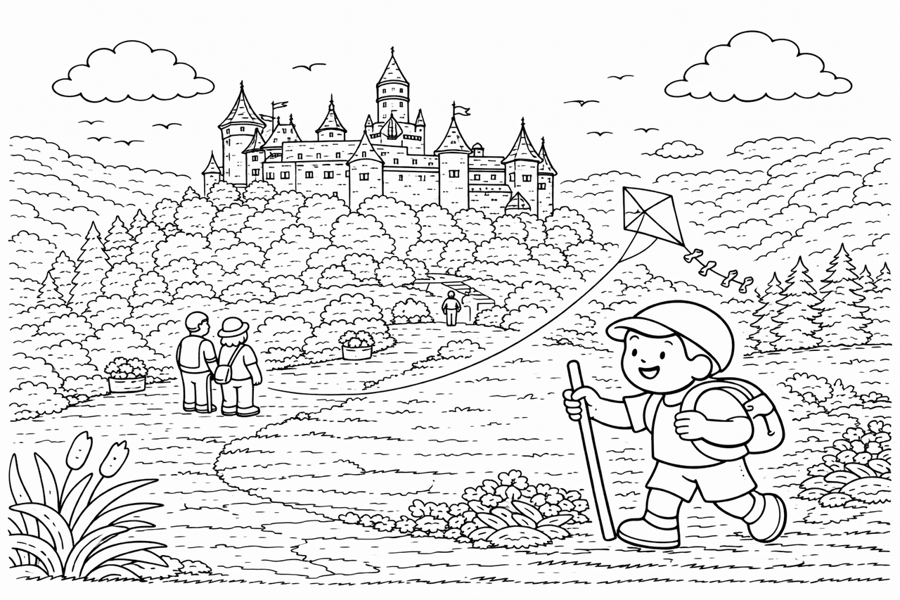 Deutschland: Schloss Braunfels bei schönem Wetter - Ausmalbild