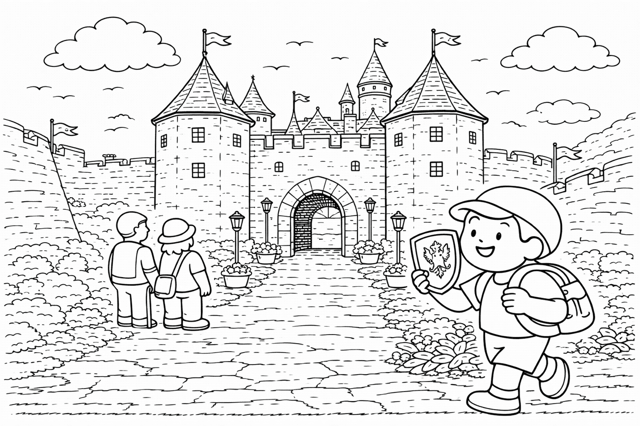 Deutschland: Schloss Braunfels und die kleinen Ritter - Ausmalbild