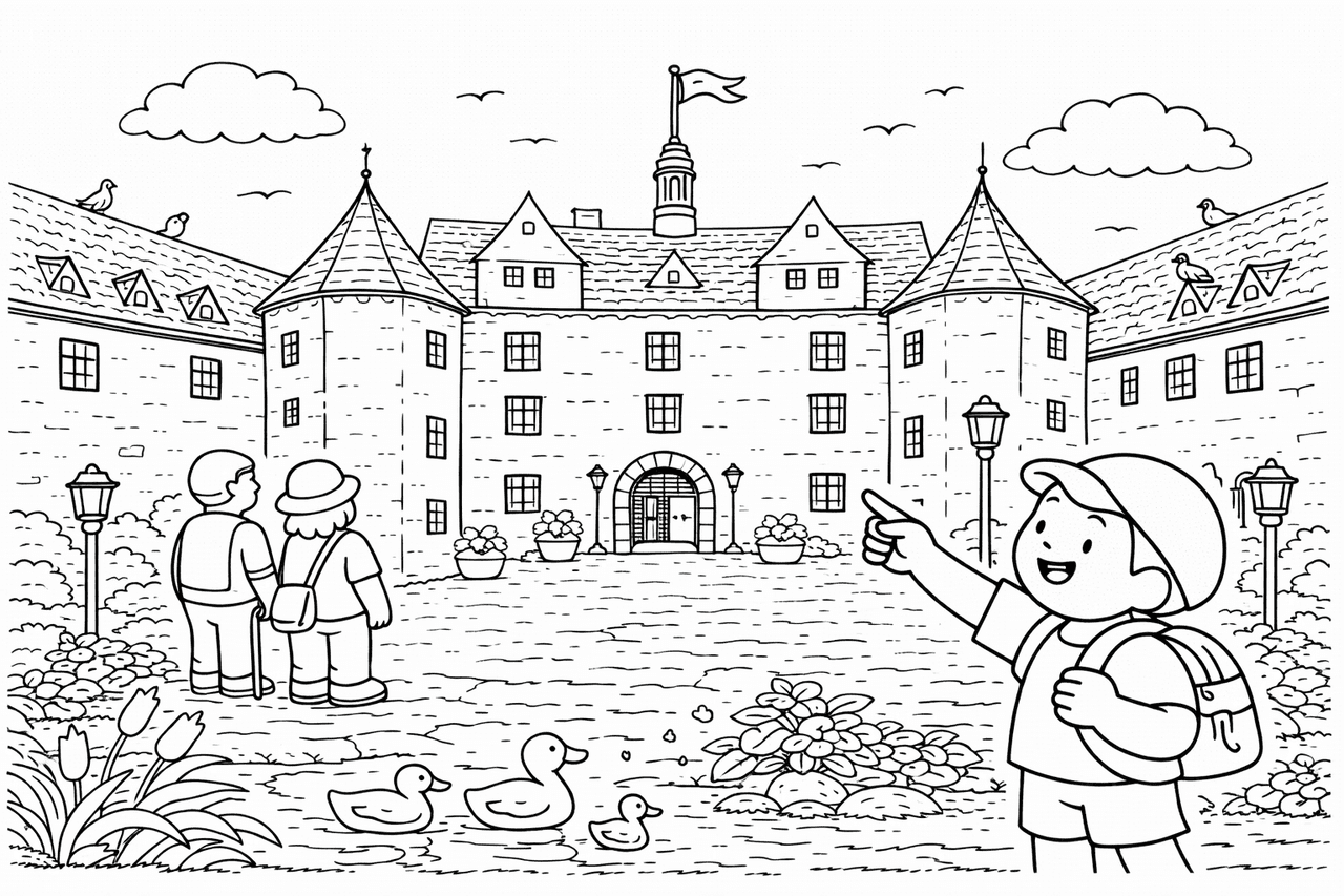 Deutschland: Schloss Glücksburg im Innenhof - Ausmalbild