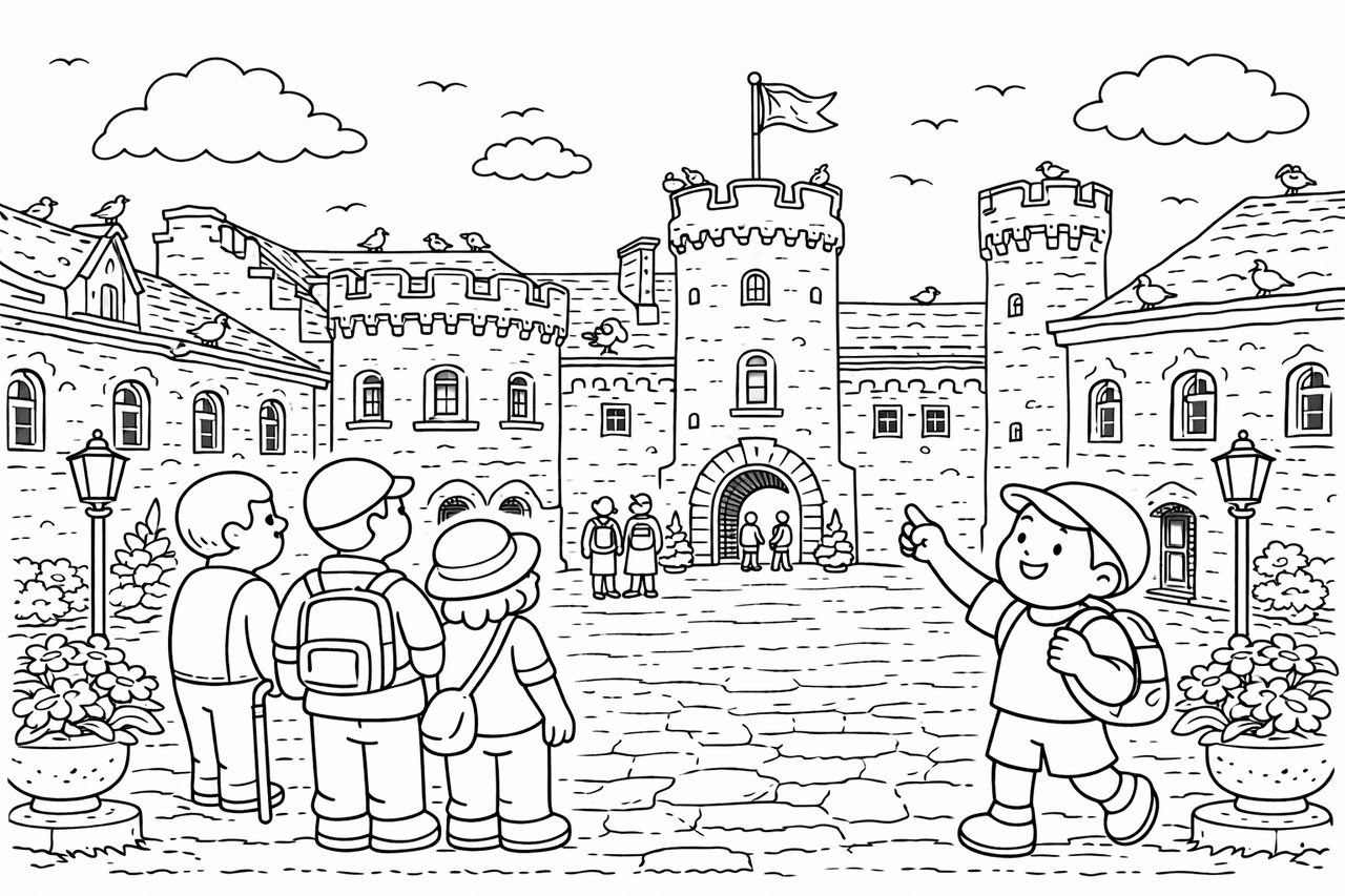 Deutschland: Schloss Hohenschwangau im Sonnenschein - Ausmalbild