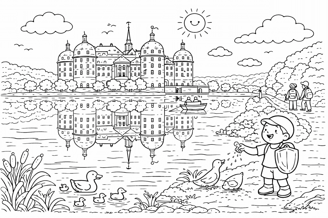 Deutschland: Schloss Moritzburg am See - Ausmalbild