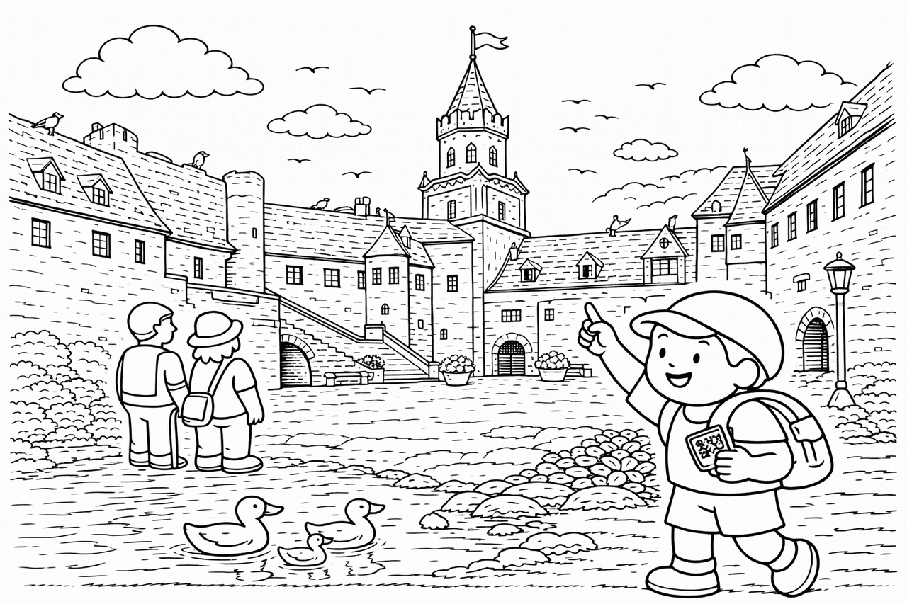 Deutschland: Schloss Sigmaringen im Zeichenstil - Ausmalbild