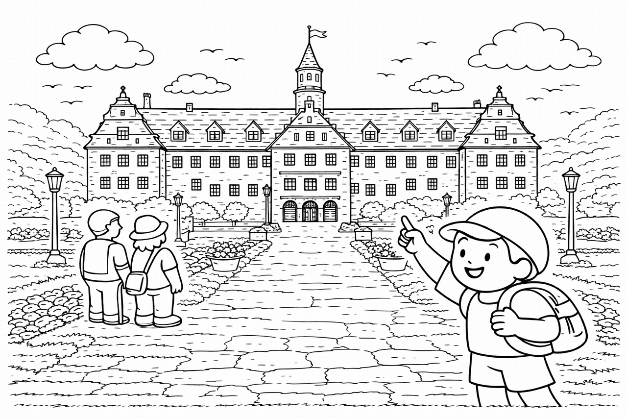 Deutschland: Schloss Weikersheim im Sonnenschein - Ausmalbild