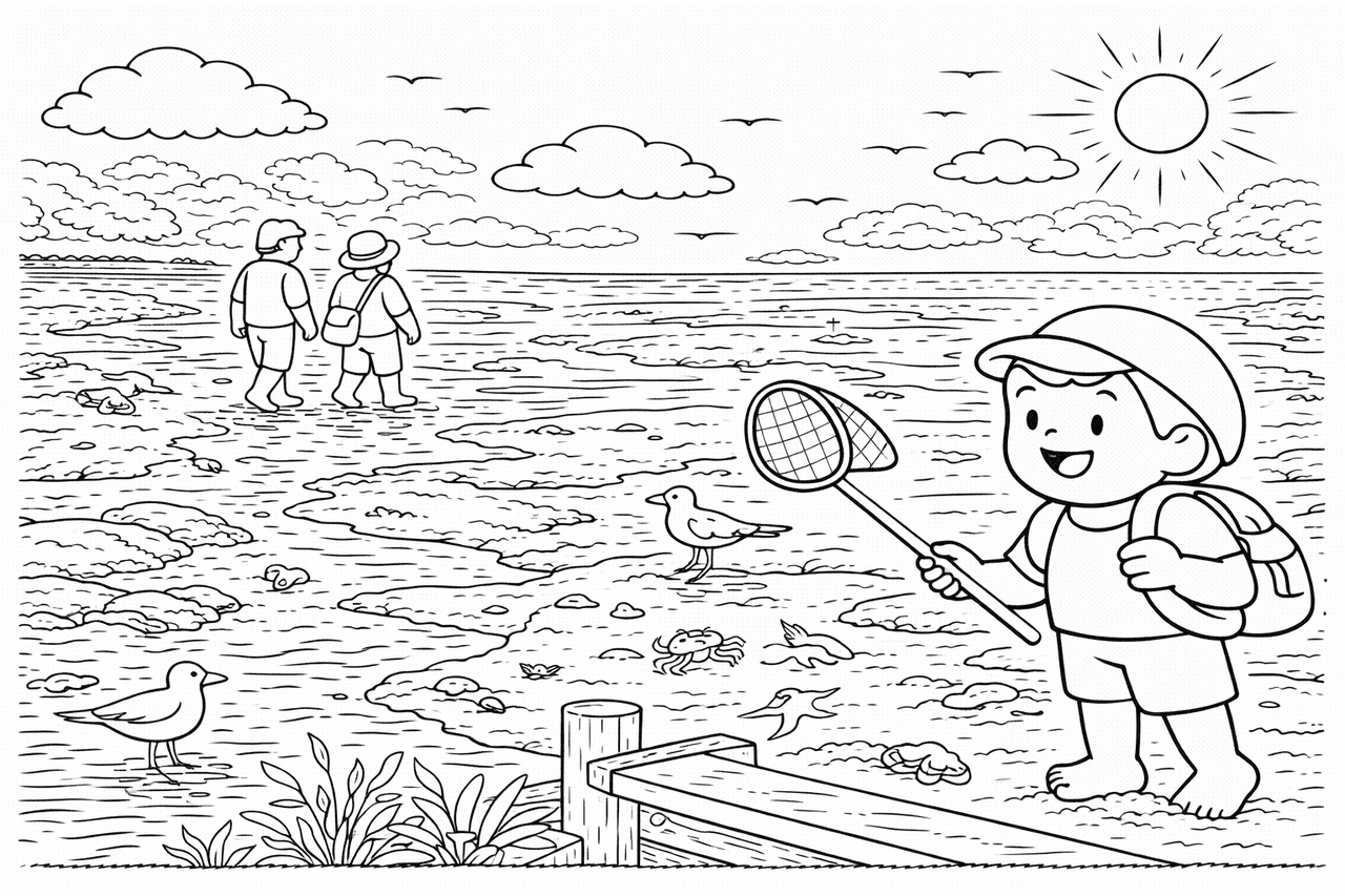 Deutschland: Strandspaziergang bei Ebbe - Ausmalbild