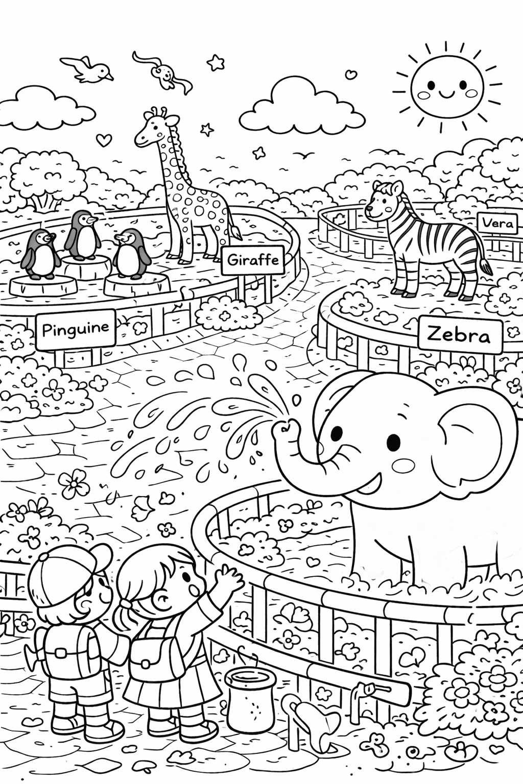 Deutschland: Tiere im Zoo Freude und Farben - Ausmalbild