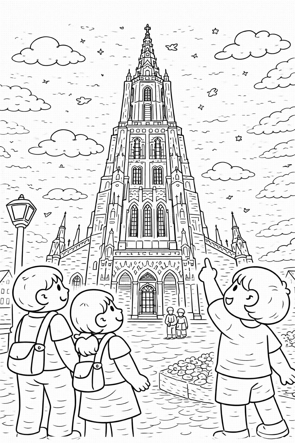 Deutschland: Ulm Minster im Blick - Ausmalbild