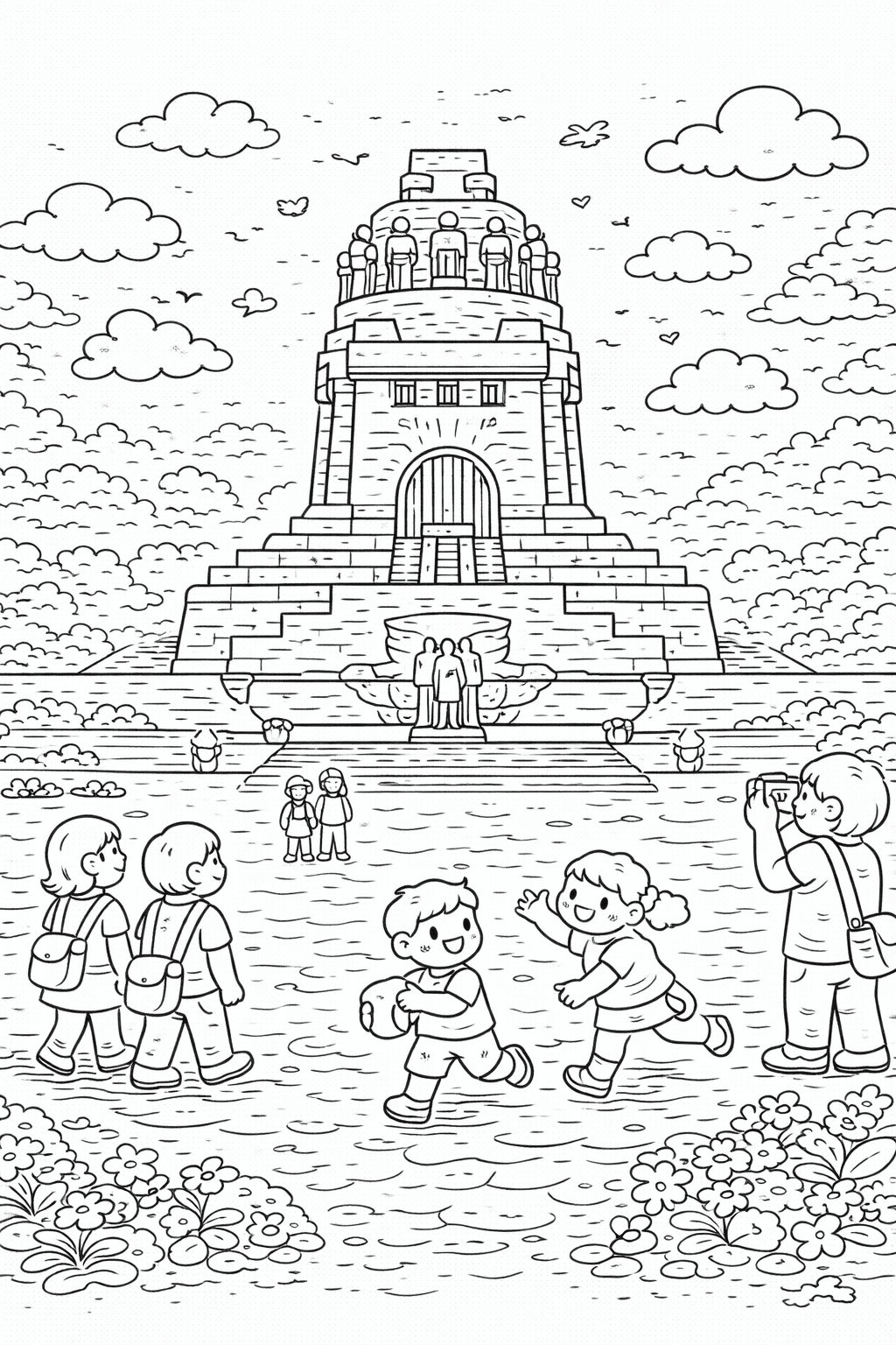 Deutschland: Völkerschlachtdenkmal im Kindesstil - Ausmalbild