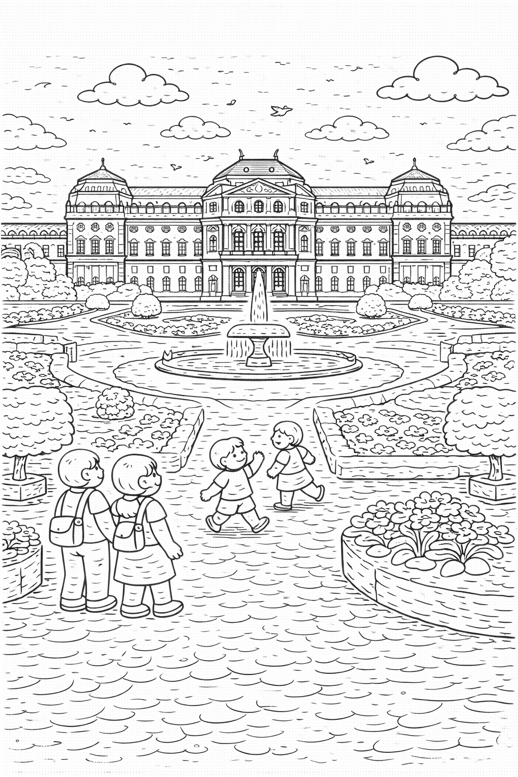 Deutschland: Würzburger Residenz im Garten - Ausmalbild