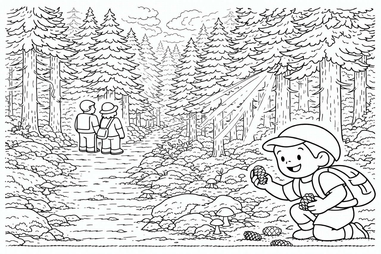 Deutschland: Waldspaziergang im Schwarzwald - Ausmalbild